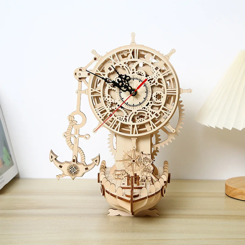 

New Pirate Ship Clock 3D Puzzle Wooden Toy Puzzle Puzzle Toy DIY Creative Decoration