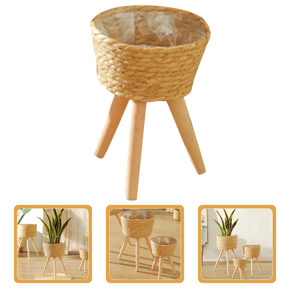 

Wood Woven Plant Pot on Standing Legs Household Planter Pot Basket Wood Plants Weaving Flowerpot Storage Basket