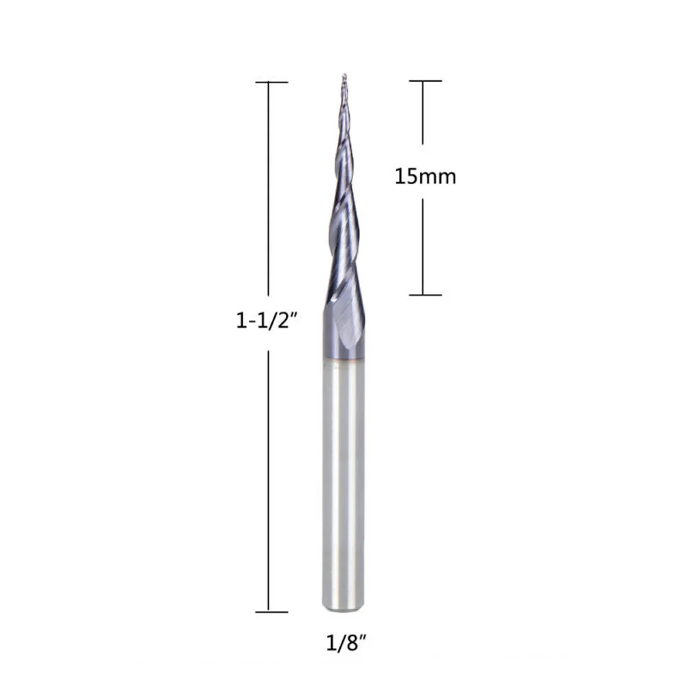 2 Flute R0.25mm-1mm Tapered Ball Nose End Mill 1/8 Shank CNC Router Woodwork Carving 3D Engraving For CNC Engraving Machine
2 Flute R0.25mm-1mm Tapered Ball Nose End Mill 1/8 Shank CNC Router Woodwork Carving 3D Engraving For CNC Engraving Machine