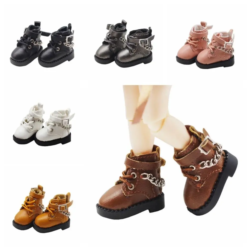 

1 Pair PU Leather OB11 Doll Shoes Chain Boots High-heeled 1/12 Bjd Doll Shoes Casual Mini Bjd Doll Chain Shoes Obitsu11