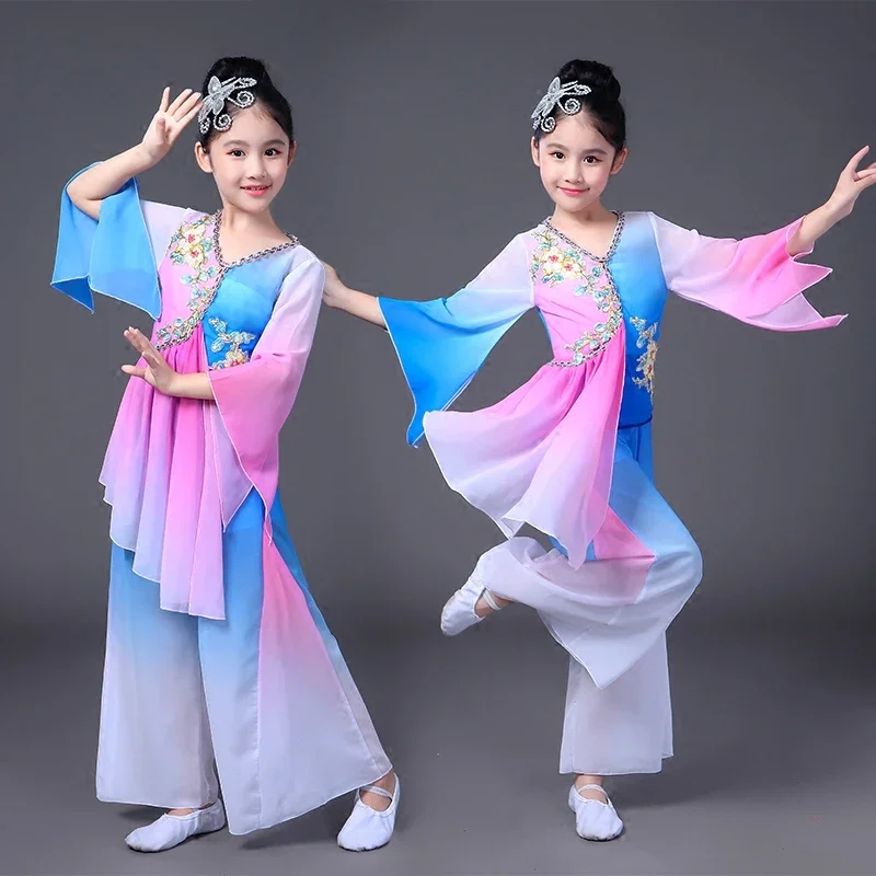 

Girls Chinese style Hanfu national dance costumes Sleeve dance children's costumes classical dance Yangko clothing modern