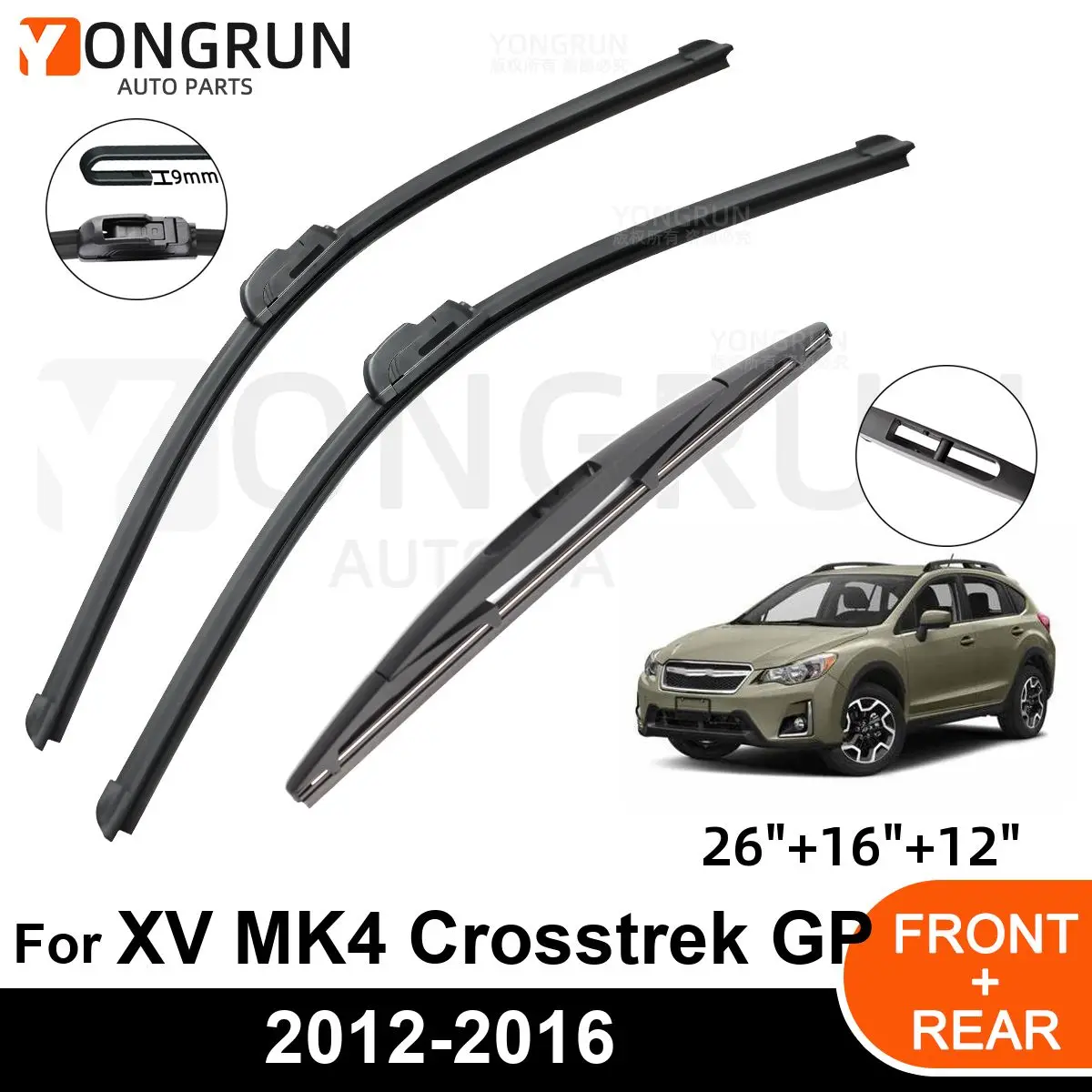 

Щетки стеклоочистителя передние и задние резиновые для Subaru XV MK4 Crosstrek GP 2012-2016, 3 шт.