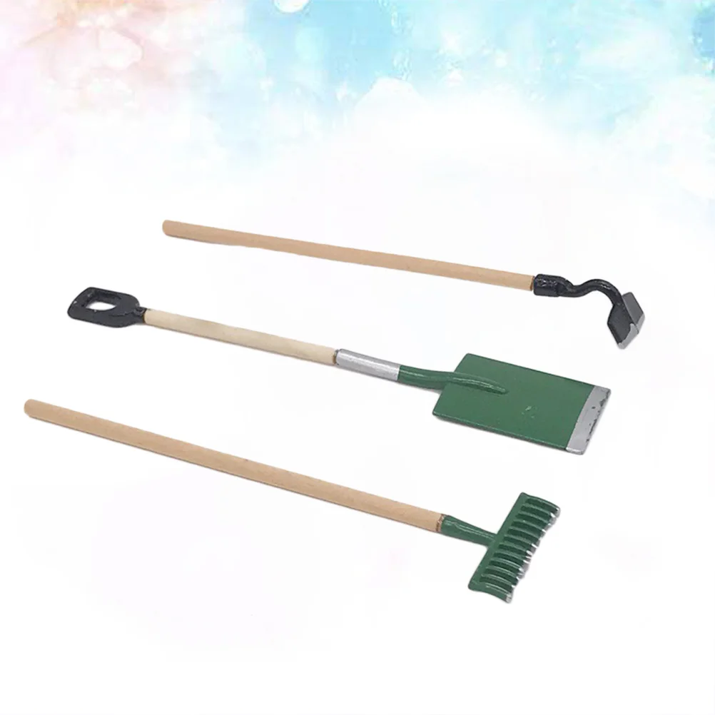 

3Pcs Mini Gardener Tools Spade Rake Hoe Model Gardening Set Epitome for Kids Children