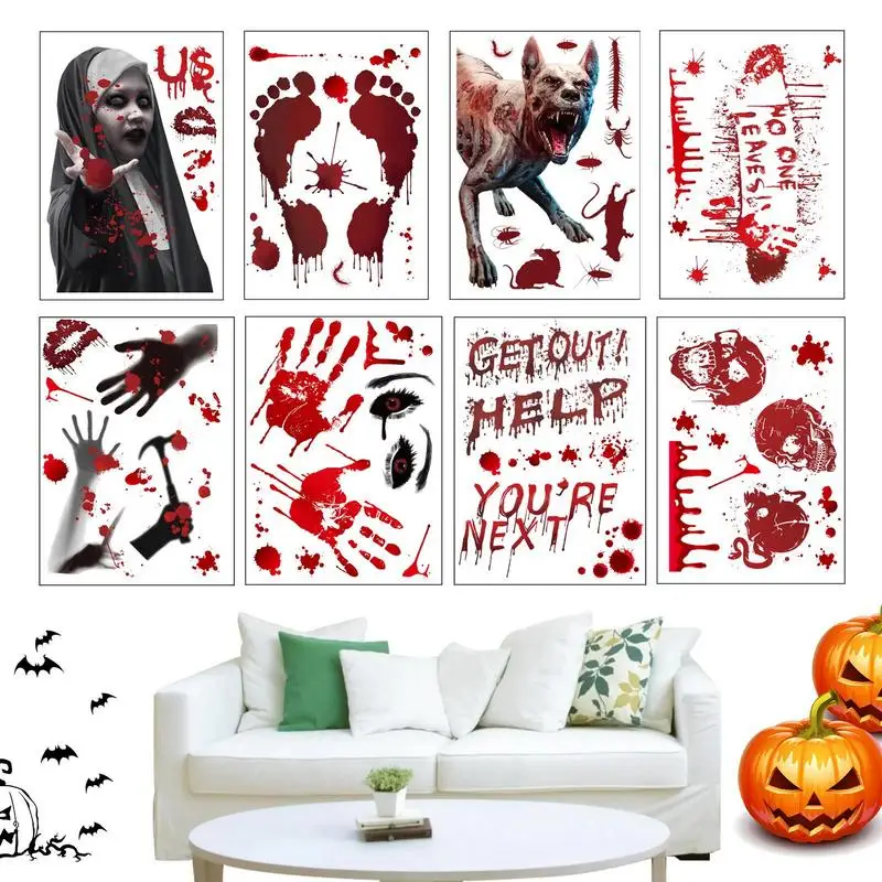 

Halloween Bloody Window Stickers 8 Sheets Window Wall Floor Clings Halloween Decor Bloody Stickers Halloween Window Floor Clings