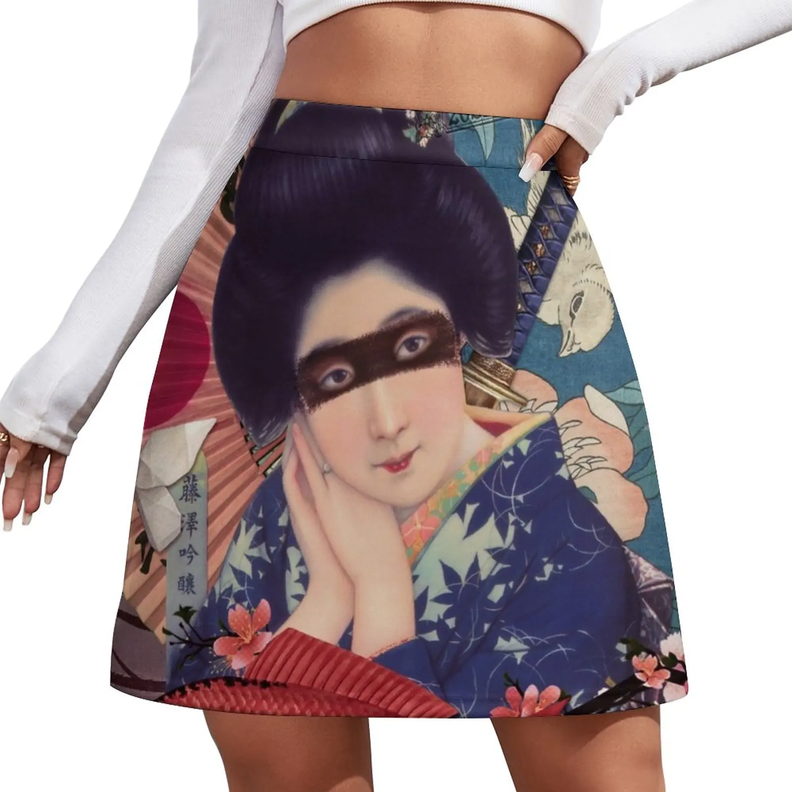 

Collage Geisha Samurai in Coral, Indigo and Marsala Mini Skirt new in dresses mini skirts