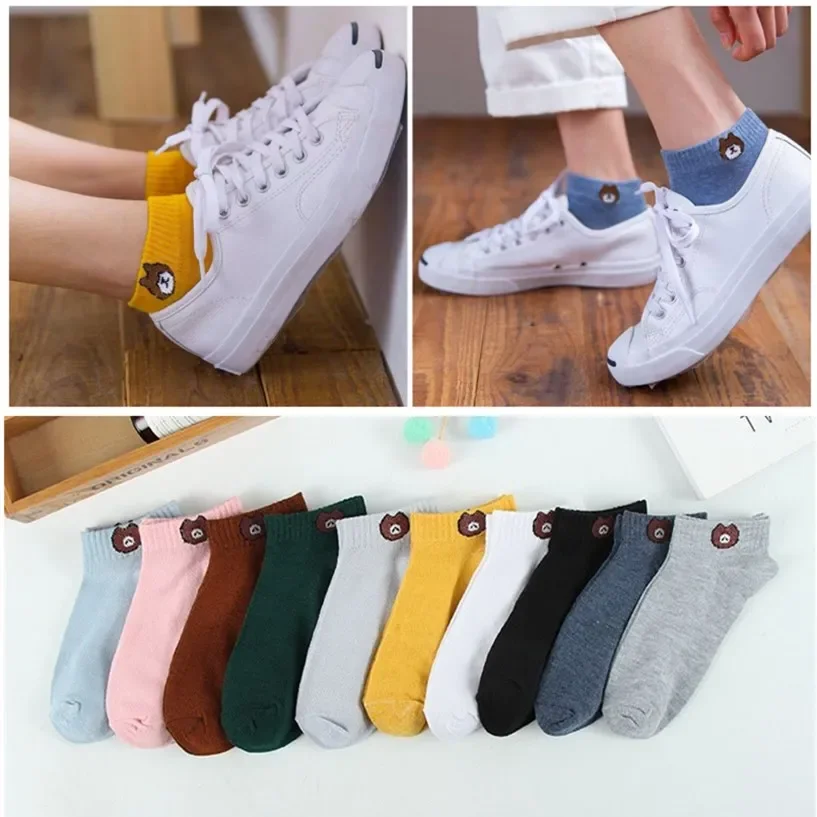 

20 Piece=10 Pairs Women Socks Solid Color Breathable Sports Short Sokken Concise Comfortable Classic Couple Meias Size 35-41