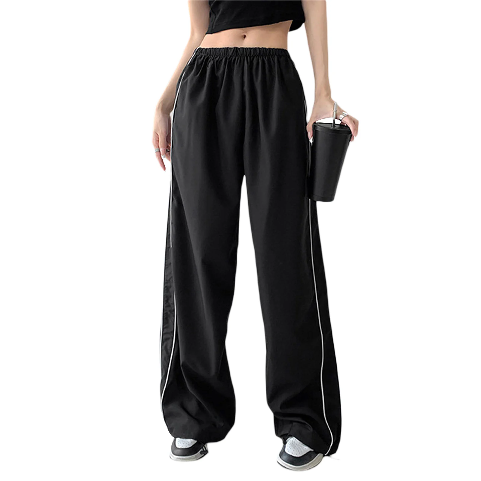 Women Loose Cargo Pants Casual Solid Color Elastic Waist Wide Leg Joggers Trousers with Pockets for Streetwear 
Women Loose Cargo Pants Casual Solid Color Elastic Waist Wide Leg Joggers Trousers with Pockets for Streetwear