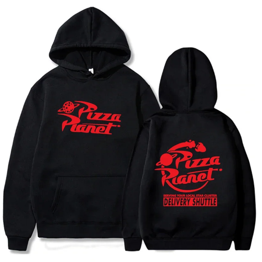 

Pizza Planet Cartoon Printed Hoodies Serving Your Local Star Cluster Letter Print Sweatshirts Fleece Warm Hooded Pullovers Male