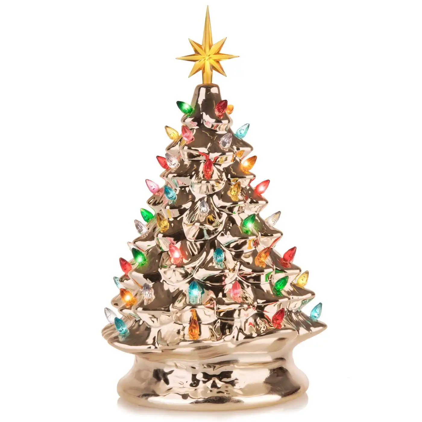 Ceramic Christmas Tree - 15-Inch, 50+ Multicolor LED Bulbs Handcrafted - Light Champagne Silver
Ceramic Christmas Tree - 15-Inch, 50+ Multicolor LED Bulbs Handcrafted - Light Champagne Silver
