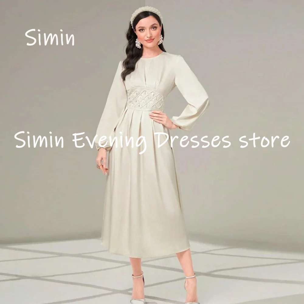 

Simin Satin A-line Scoop Neckline Ruffle Populer Formal Prom Gown Ankle-length Evening Elegant Party dresses for women 2023