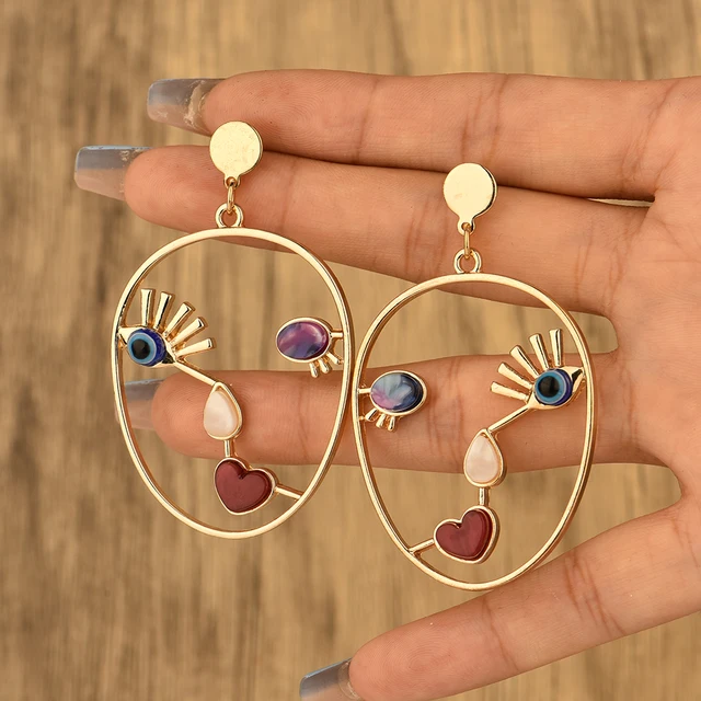 Boucles d'oreilles pendentif visage abstrait exagéré pour femmes, conception de niche, filles sauvages, cadeaux de cocktail, bijoux, vente en gros, ventes directes 1