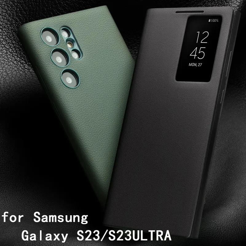 

Genuine Leather Smart View Case for Samsung Galaxy S23 Carcasa Flip Phone Funda for Galaxy S23Ultra S23Plus Fundas Skin Coque