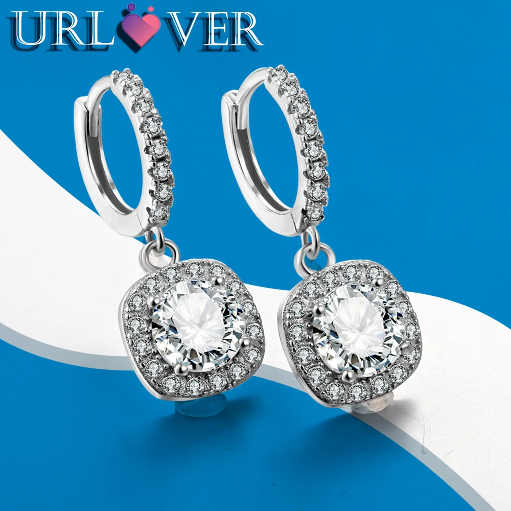 

URLOVER 1ct 6.5mm D Color Moissanite Earrings Top Quality 925 Sterling Silver Diamond Eardrop with GRA Wedding Jewelry for Women