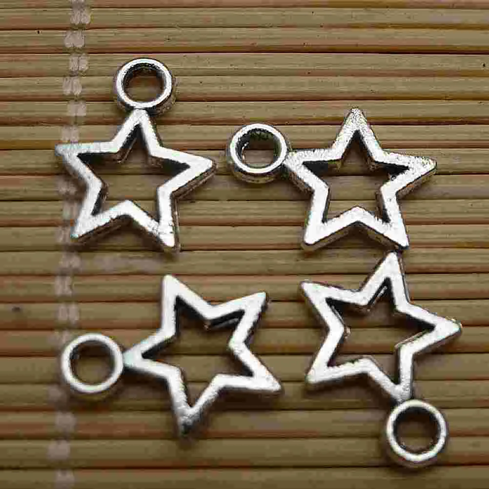

Pentagram Necklace 100Pcs Stars Beads Silver Hollow Star Pendant Dangle Charms Jewelry Making Accessories