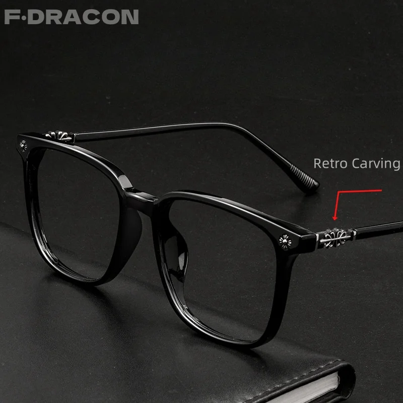 

F·DRACON Ultra Light Retro Square Men's Eyeglass Frame Fashionable TR Ruffian Handsome Optical Prescription Glasses Women T7267