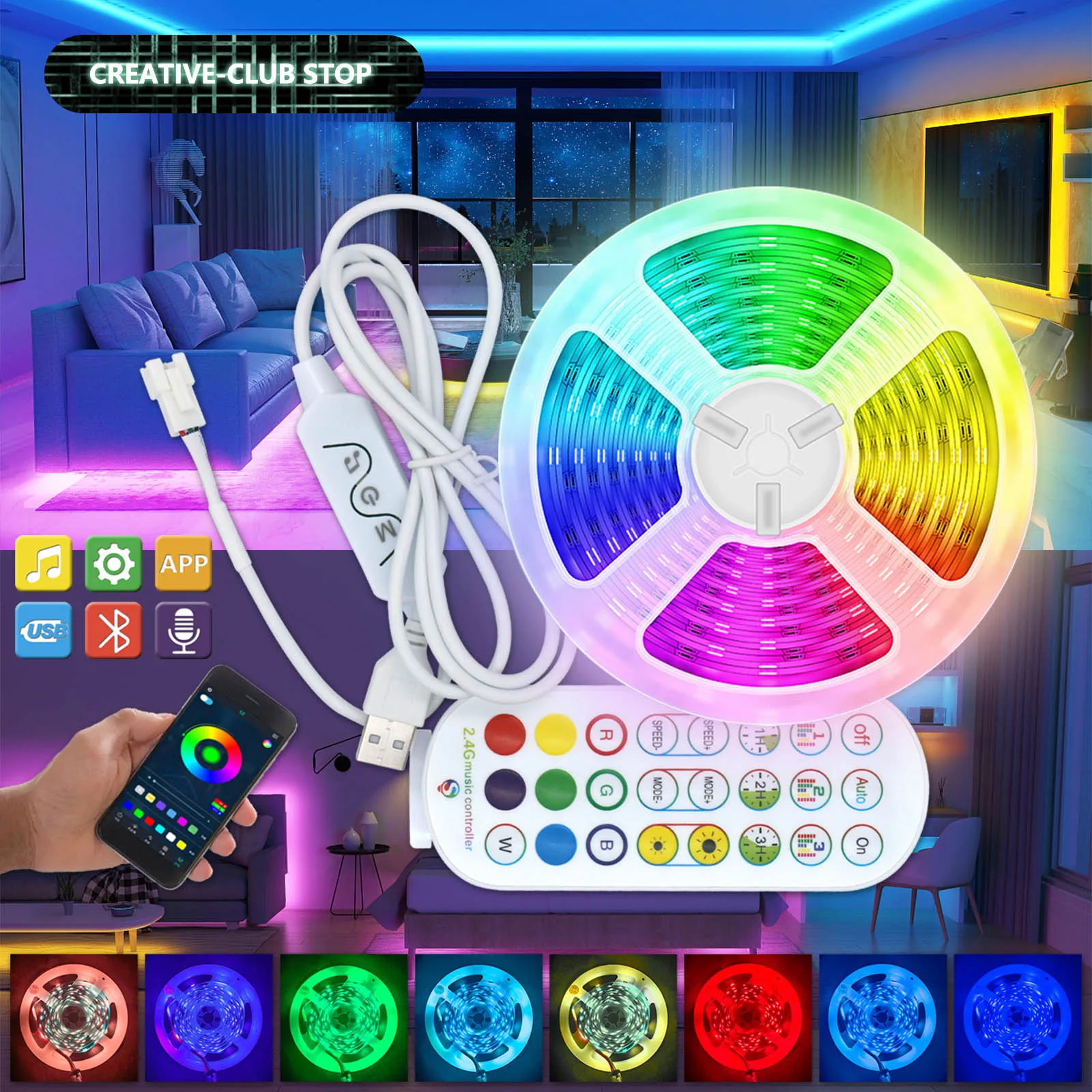 5M LED Strip Light RGB 5050 Bluetooth App Control USB Flexible Tape Light DC5V Ribbon Diode for TV Backlight Room Decoration DIY
5M LED Strip Light RGB 5050 Bluetooth App Control USB Flexible Tape Light DC5V Ribbon Diode for TV Backlight Room Decoration DIY