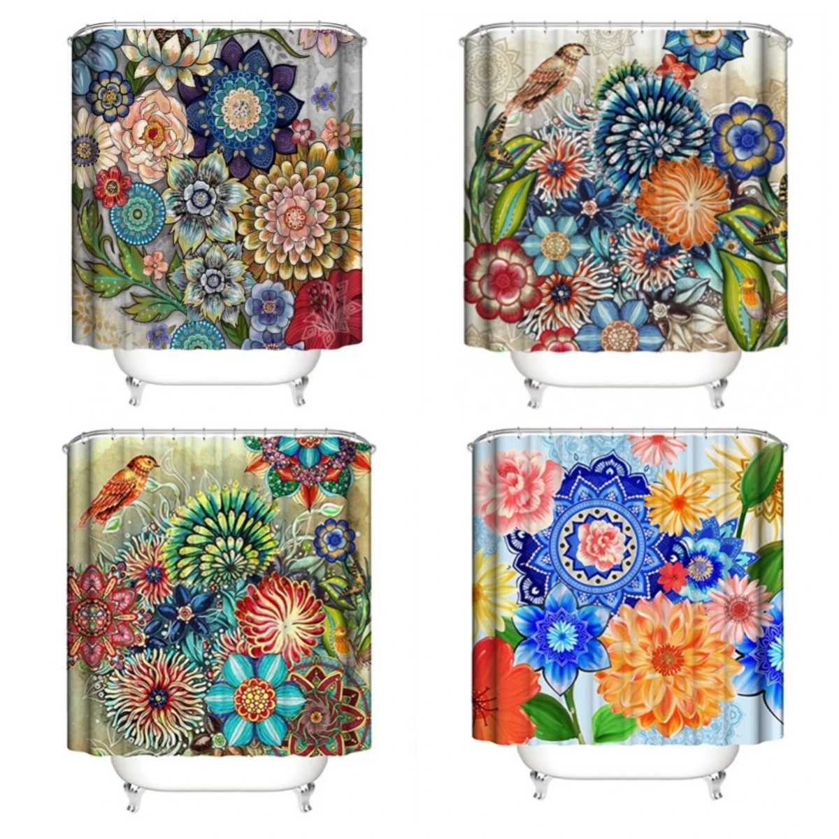 

Шторы для душа в богемном стиле, водонепроницаемые занавески для ванной в стиле бохо с принтом мандалы, цветов и растений, занавеска из полиэстера
