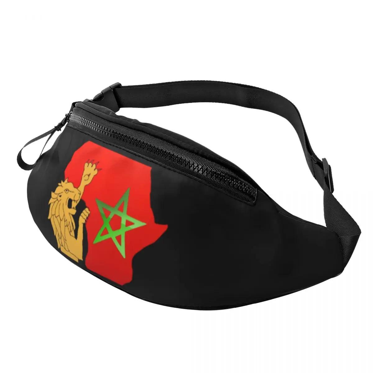 

Flag Of Morocco Lion Fanny Bag Customized Crossbody Waist Pack Men Women Cycling Camping Phone Money Pouch