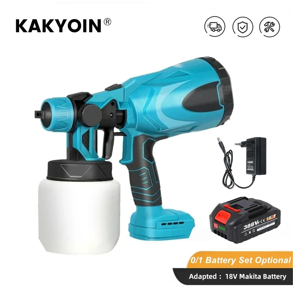 

KAKYOIN 800ML Electric Spray Gun Cordless Paint Sprayer Auto Furniture Steel Coating Airbrush Compatible For Makita 18V Battery