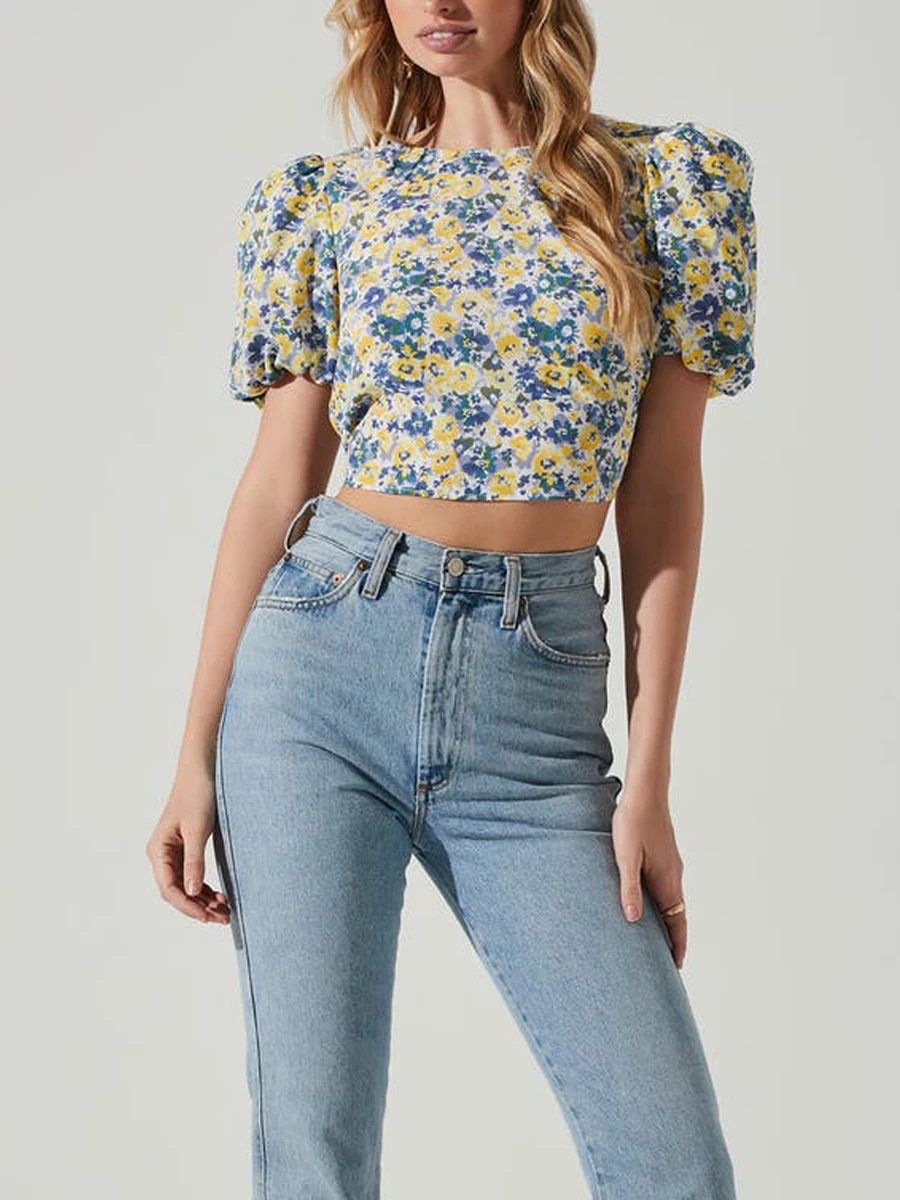 Women s Summer Fashion Crop Tops Short Puff Sleeve Crewneck Tie Back Floral T-shirt
Women s Summer Fashion Crop Tops Short Puff Sleeve Crewneck Tie Back Floral T-shirt