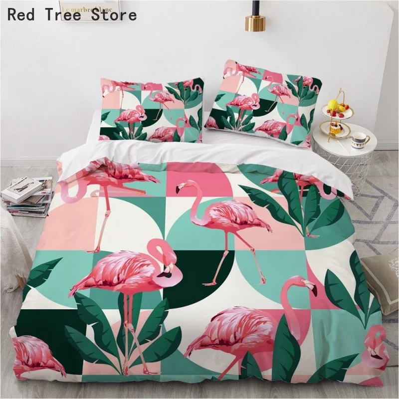 

Pink Flamingo and Plants 3d Duvet Cover Girl Boy Adult Animal Pattern Bedding Set Double Bed No Sheet Queen King Size Comforter