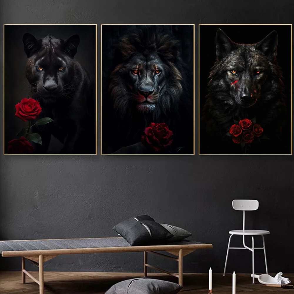 Black Lion Leopard Wolf King Rose Canvas Painting Animals Posters Prints Living Room Wall Norse Luxury Artwork Modern Home Decor
Black Lion Leopard Wolf King Rose Canvas Painting Animals Posters Prints Living Room Wall Norse Luxury Artwork Modern Home Decor