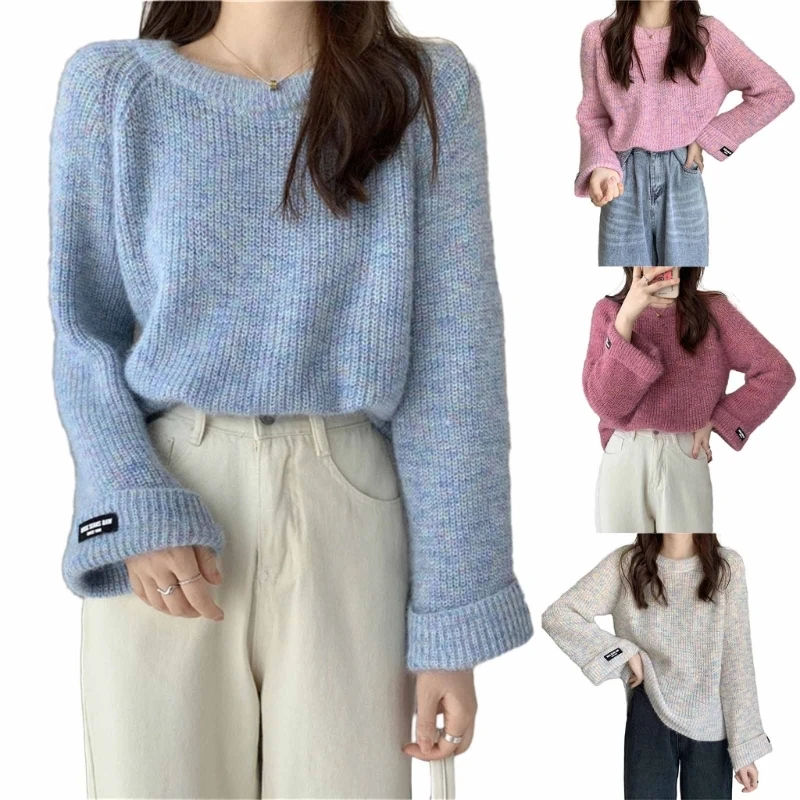 

Women Neck High Low Hem Sweater Knitwear Raglan Long Sleeve Colorful Knitted Casual Loose Jumpers Pullover Top Dropship