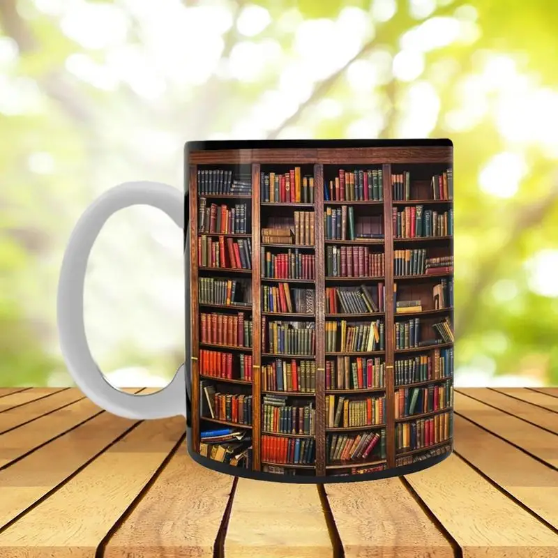 

3D Bookshelf Ceramic Mug Creative Space Design Library Shelf Cup Tea Milk Coffee Cups Home Table Decoration Readers Friends Gift