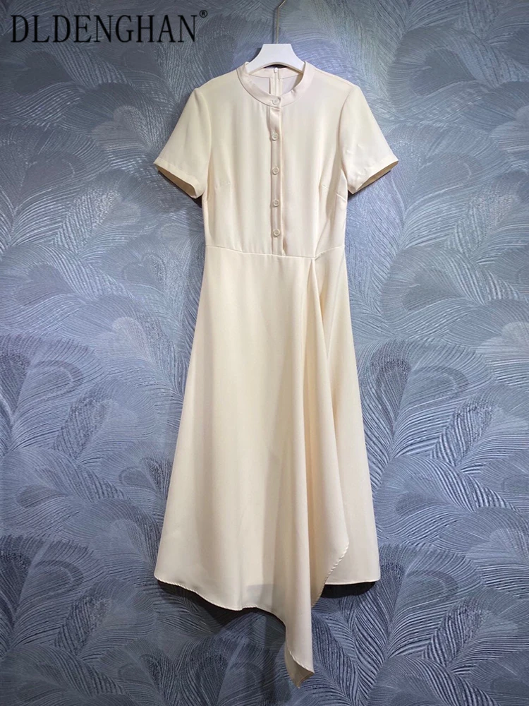 DLDENGHAN Spring Summer Dress Women Short Sleeve Single Breasted Ruffles Solid Color Office Lady Asymmetrical Dress Fashion New
DLDENGHAN Spring Summer Dress Women Short Sleeve Single Breasted Ruffles Solid Color Office Lady Asymmetrical Dress Fashion New