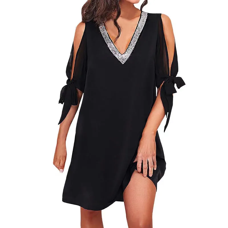 Female Sequined V-Neck Elegant Chiffon Party Dress Summer Women's Clothing Fashion Temperament Solid Color Off Shoulder Dresses
Female Sequined V-Neck Elegant Chiffon Party Dress Summer Women's Clothing Fashion Temperament Solid Color Off Shoulder Dresses