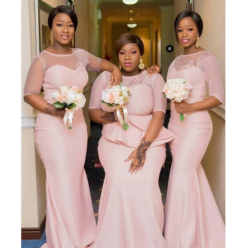 2023 New Light Pink Long Bridesmaid Dresses Illusion Half Sleeve Sexy Mermaid Satin African Black Girl Wedding Party Dress
2023 New Light Pink Long Bridesmaid Dresses Illusion Half Sleeve Sexy Mermaid Satin African Black Girl Wedding Party Dress