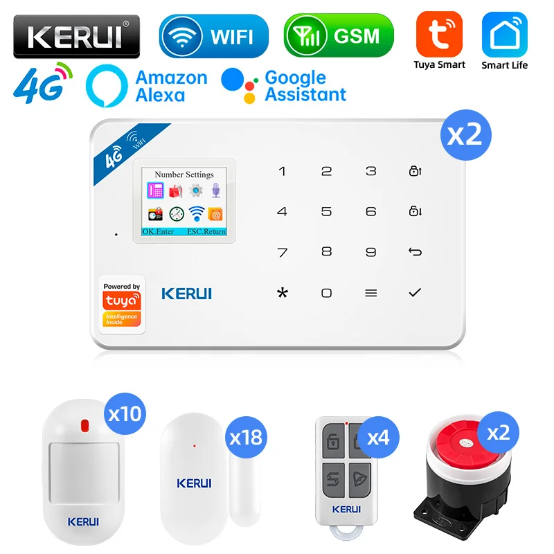 

KERUI W184 4G Alarm System Tuya Smart Wireless WIFI GSM Alarm Motion Sensor Detector Burglar Support Alexa&Google APP Control