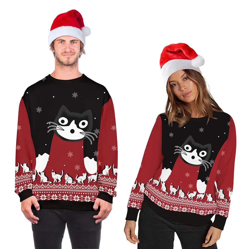 

New 3D Printing Christmas Cat Fashion Men Women Tracksuits Crewneck Hip Hop Sweater Plus Size S-7XL Harajuku Seasons Casual
