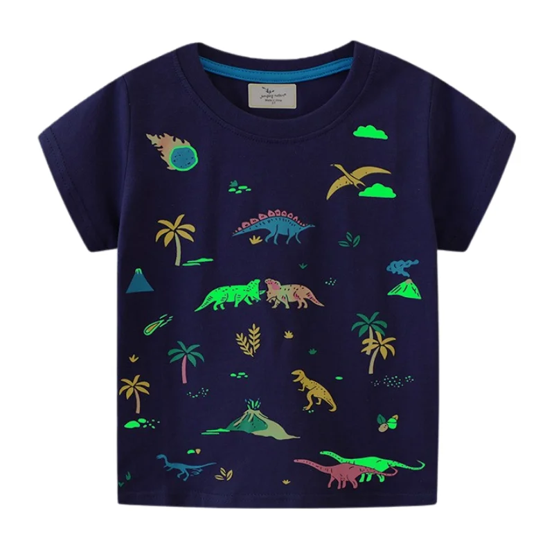 

1-8Years Glow In Dark T-shirts for Boys Luminous Tops Tees Kids Dinosaur Summer Cotton Clothes 1 2 3 4 5 6 7 8 Years OKT239411