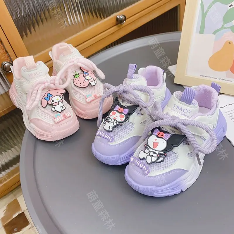 

2024 Kuromi My Melody Sneakers Girls Sanrio Kawaii Anime Tennis Summer Sweet Cute Cartoon Babys Breathable Shoes Gift for Kid
