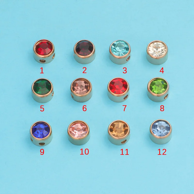 

12Pcs/Lot Stainless Steel Birthstone Small Hole Beads Rhinestones Charms For DIY Jewelry Making Necklace Bracelet Accessories