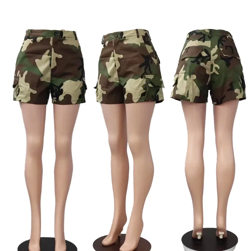 

Boyfriend Style Women Cargo Shorts Camouflage Camo Hot Selling Casual Streetwear Printing Patch Bag Splicing Tooling Pants Lady