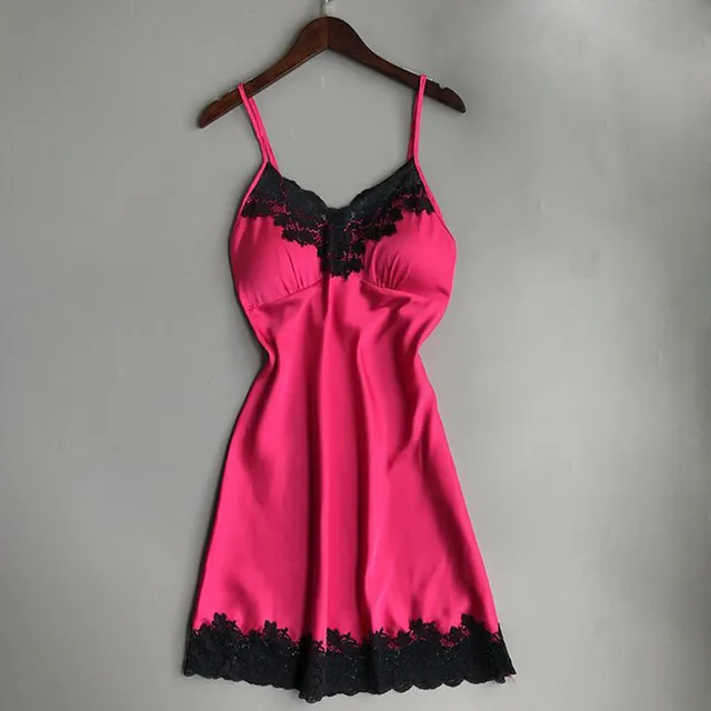 Chemise de nuit à bretelles en dentelle pour femmes, lingerie sexy, patchwork, bretelles spaghetti, coussin de poitrine, vêtements de nuit pour dames, été 1