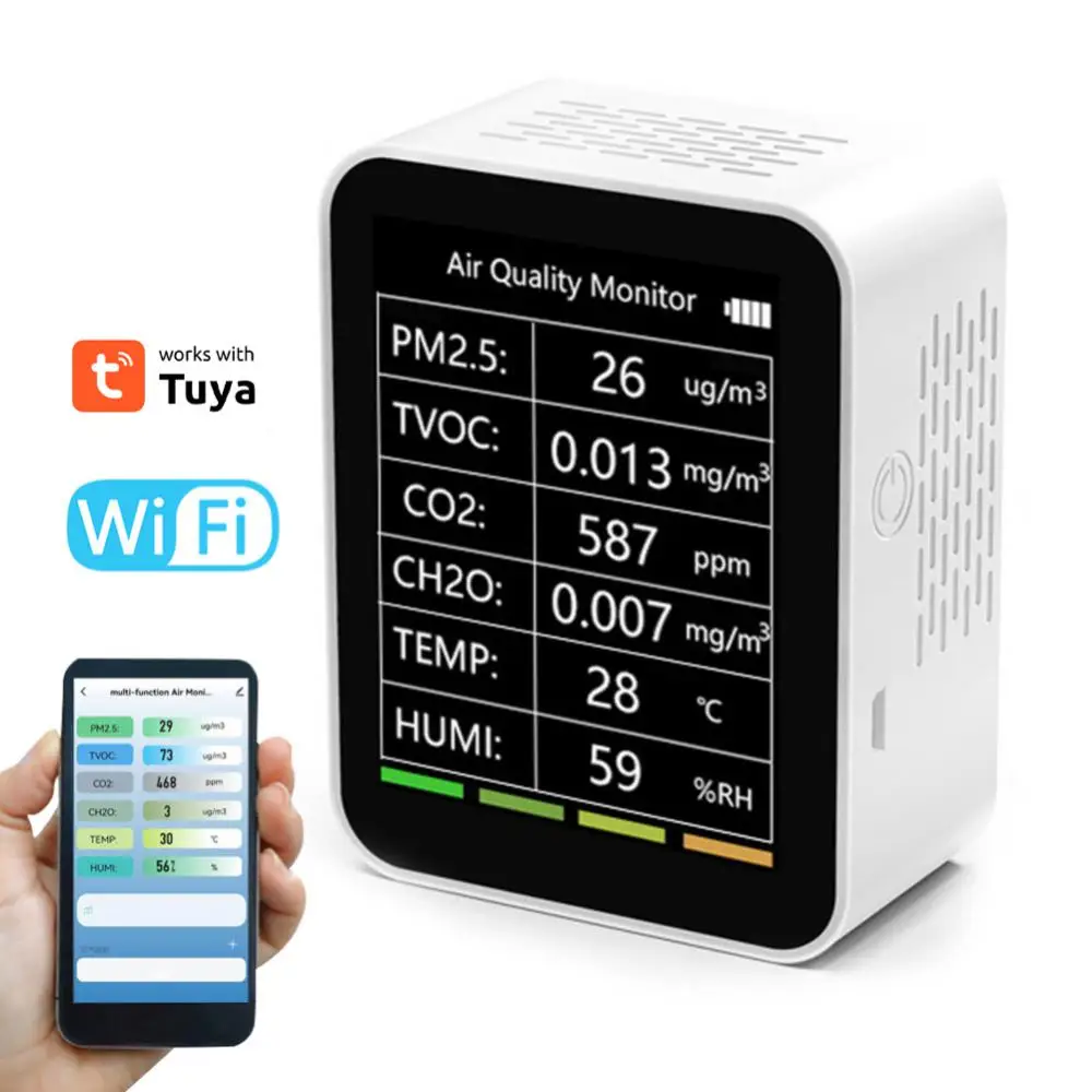 Детектор качества воздуха Tuya Wi-Fi 6 в 1, интеллектуальный детектор температуры и влажности PM2.5 TVOC CO2 CH2O, многофункциональный детектор
Детектор качества воздуха Tuya Wi-Fi 6 в 1, интеллектуальный детектор температуры и влажности PM2.5 TVOC CO2 CH2O, многофункциональный детектор