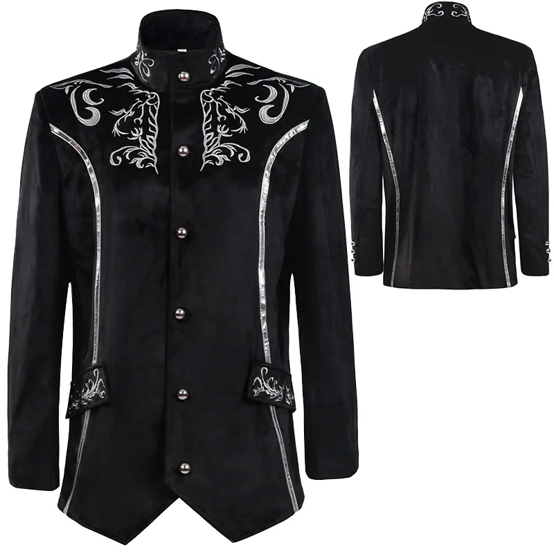 

Europe And The United States New Amazon Million Christmas Medieval Men's Fashion Retro Coat Collar Silver Embroidered Suede Jack
