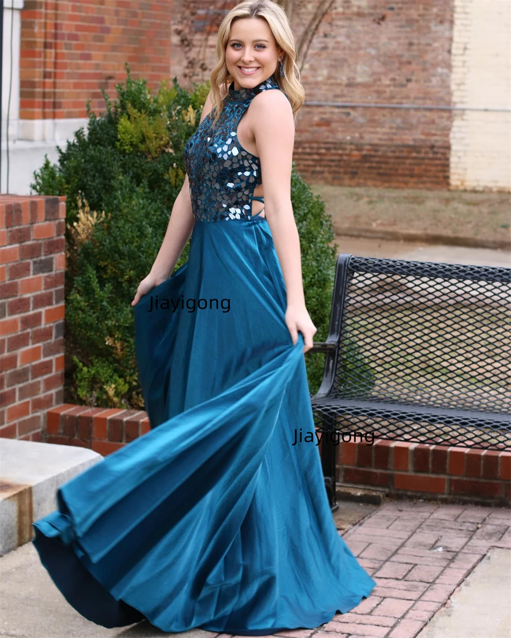 

Ball Dress Saudi Arabia Prom Jiayigong Sparkle Sizes Available Halter Homecoming es Stain Customized