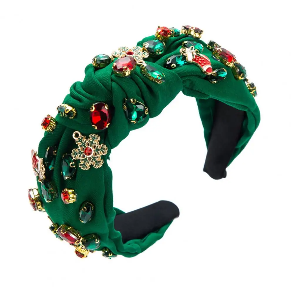 

Женская Праздничная повязка на голову, яркая Рождественская повязка на голову, праздничный аксессуар для волос с драгоценными камнями