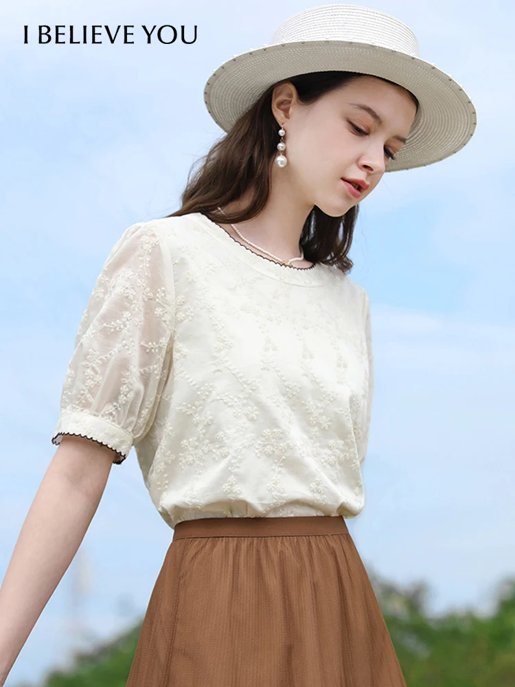 

I BELIEVE YOU Women Blouse French Tencel Embroidery Short-sleeve Shirts 2024 Summer New Unique Chic Elegant Female 2241055632