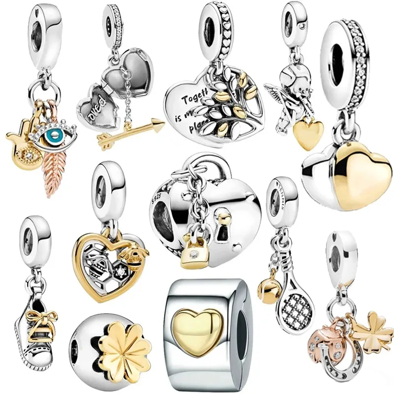 

Hot Sale 925 Sterling Silver Beads Ladybird Four Leaf Clover Heart Charms Fit Original Pandora Bracelets Women DIY Jewelry Gift