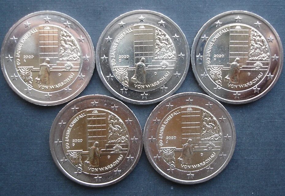 

Германия 2020 памятная монета в Варшаве на колени Adfgj стандартная пять штук 2 евро UNC Совершенно новая