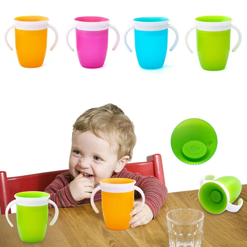 

360 Degrees Can Be Rotated Baby Learning Drinking Cup With Double Handle Flip lid Leakproof Cup Infants Water Cups Bottle