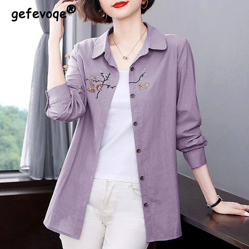 Spring Autumn 5XL Embroidery Pure Cotton Shirt Ladies Long Sleeve Elegant Fashion Buttons Blouse Women's Casual Cardigans Top
Spring Autumn 5XL Embroidery Pure Cotton Shirt Ladies Long Sleeve Elegant Fashion Buttons Blouse Women's Casual Cardigans Top