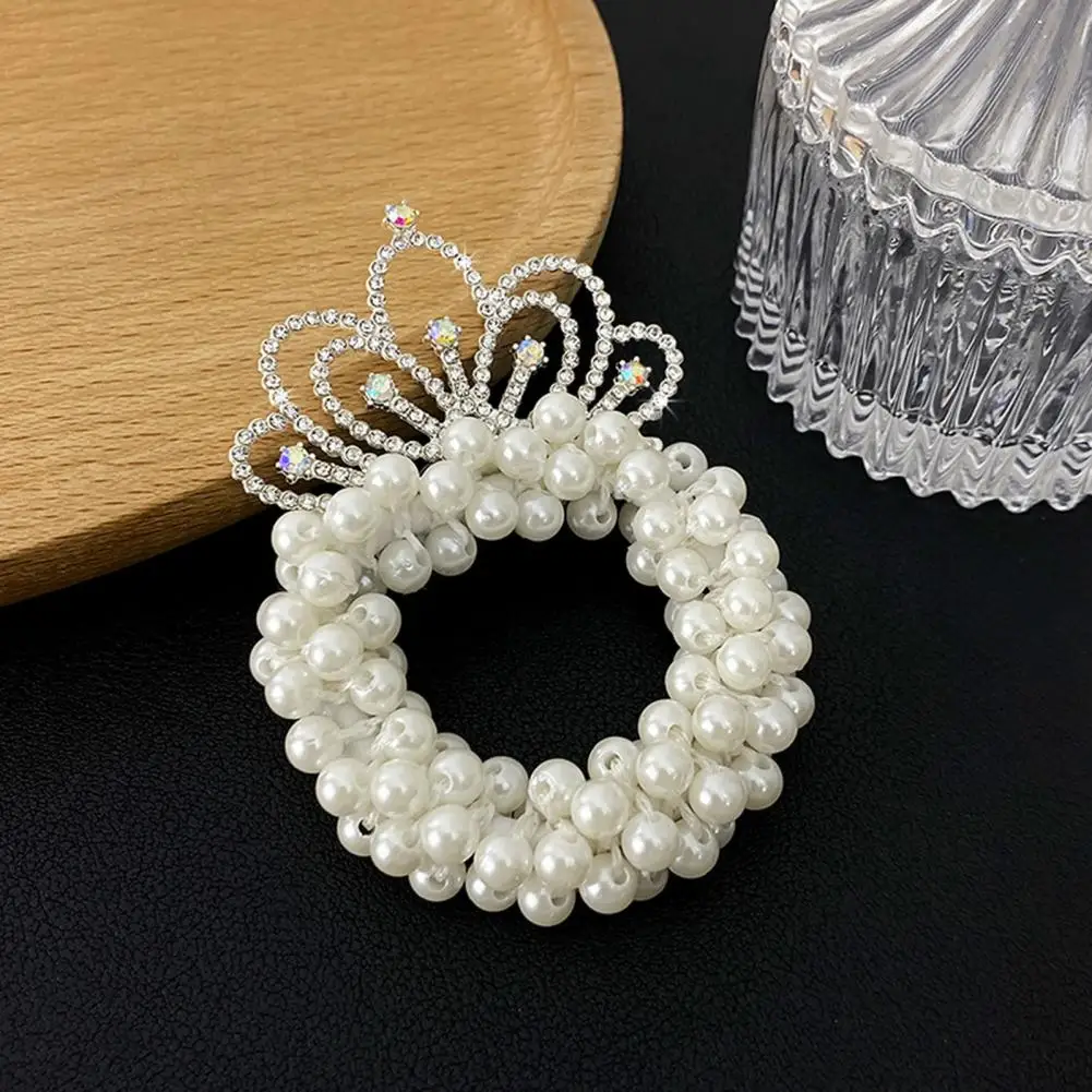 

Girls Hair Rope Princess Crown Faux Pearl Hair Ties for Girls Kids Elastic Hair Accessories with Non-damaging Rope Cute Baby