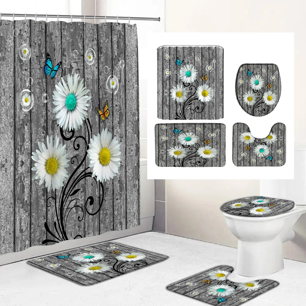 White Flower Printed Shower Curtain Yellow Butterfly Bathroom Curtains and Bath Mats Rugs Toilet Lid Cover Washroom Home Decor
White Flower Printed Shower Curtain Yellow Butterfly Bathroom Curtains and Bath Mats Rugs Toilet Lid Cover Washroom Home Decor