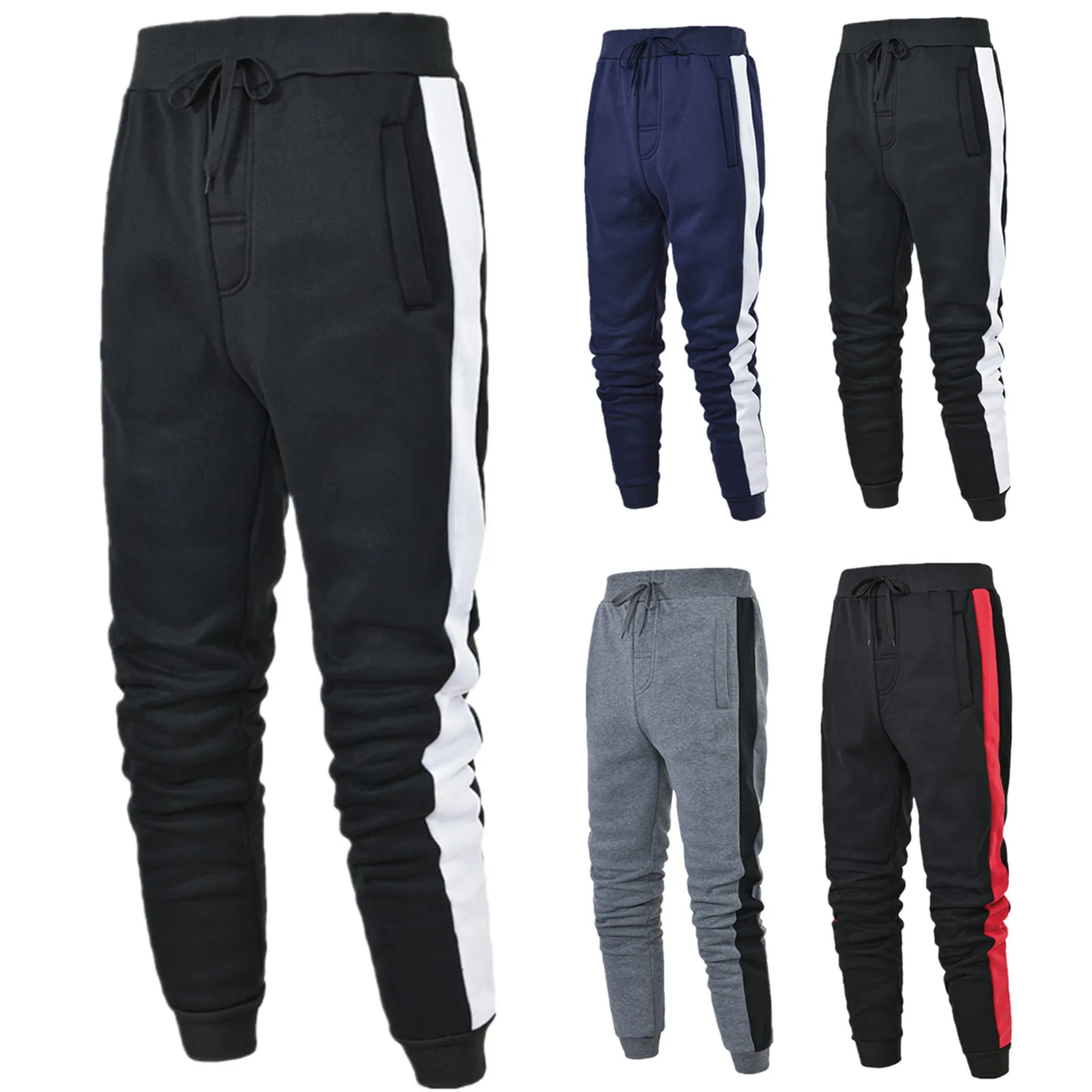 

Mens Comfy Hip Hop Pants Track Cuff Spliced Solid Color Lace up Workout Pants Sport Jogger Tracksuit Cargo Baggy Pantalones